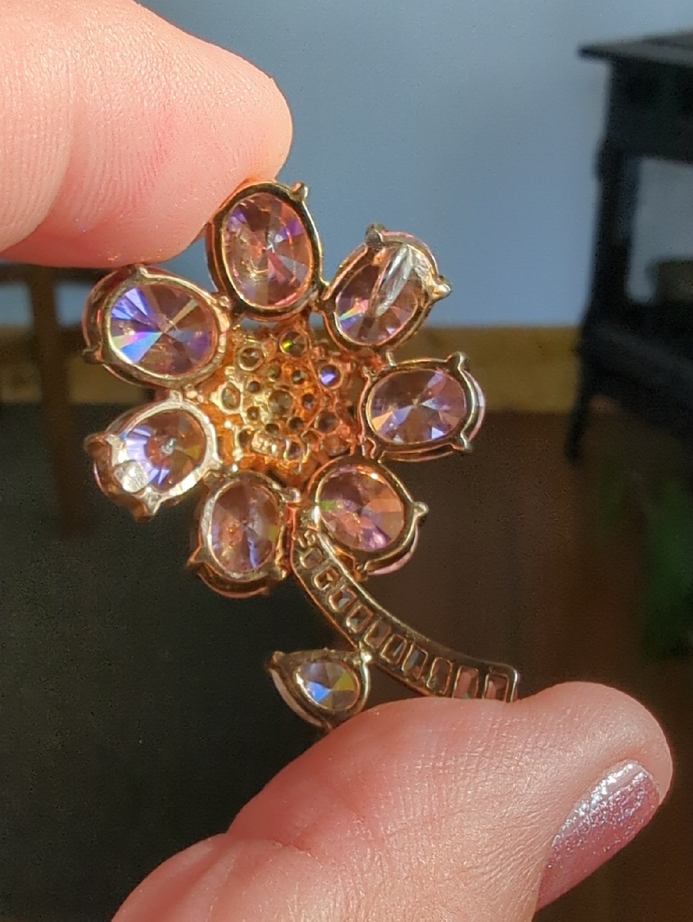 Vintage Floral Crystal Pendant, Makers Mark "CL" 925 Yellow Gold Plated - Picture 4 of 16